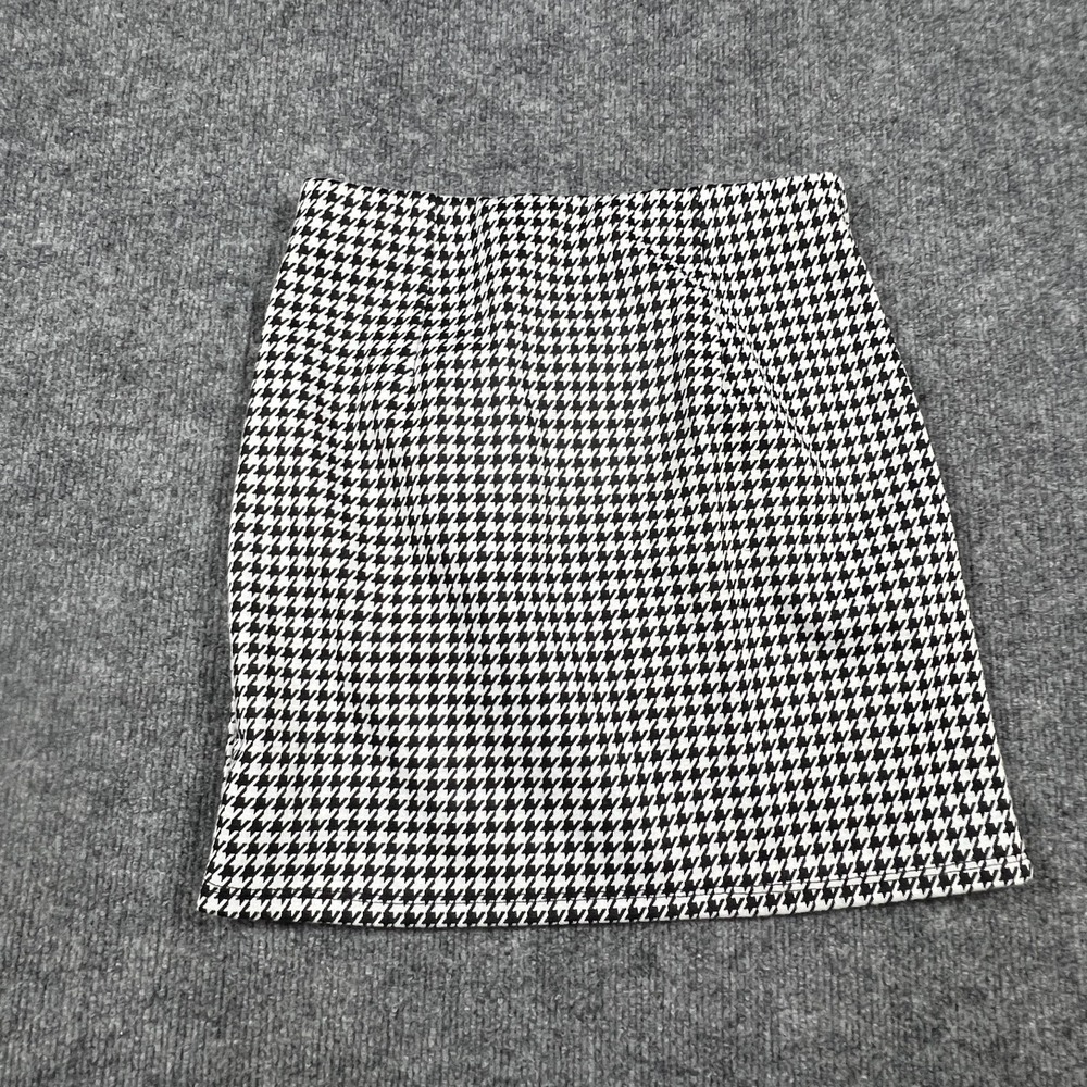 Timing Mini Skirt Womens Medium White Black Houndstooth Stretch Back Slit Formal
